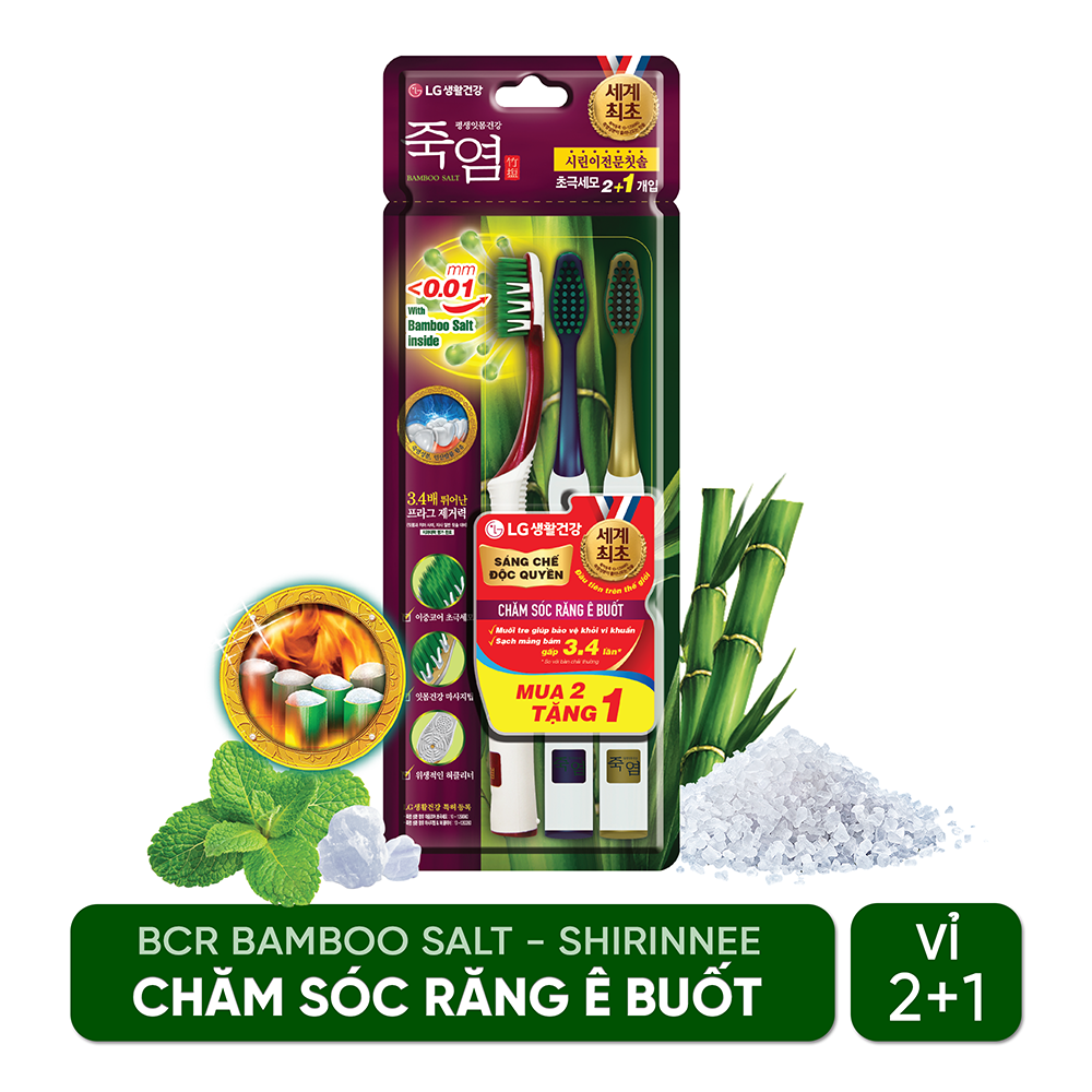 Bàn chải răng Bamboo Salt Shirinnee chăm sóc răng ê buốt vỉ 2 + 1