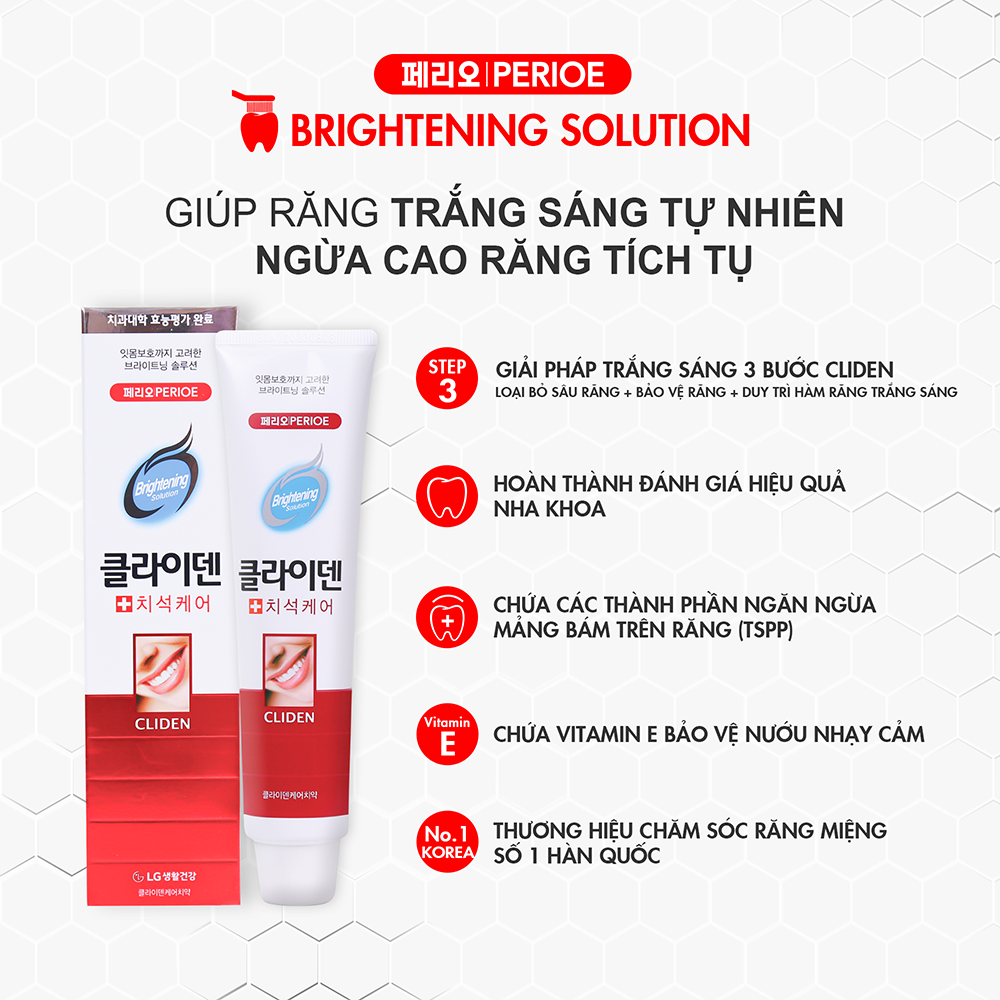 Kem đánh răng Perioe Cliden Whitening Solution đỏ 120g