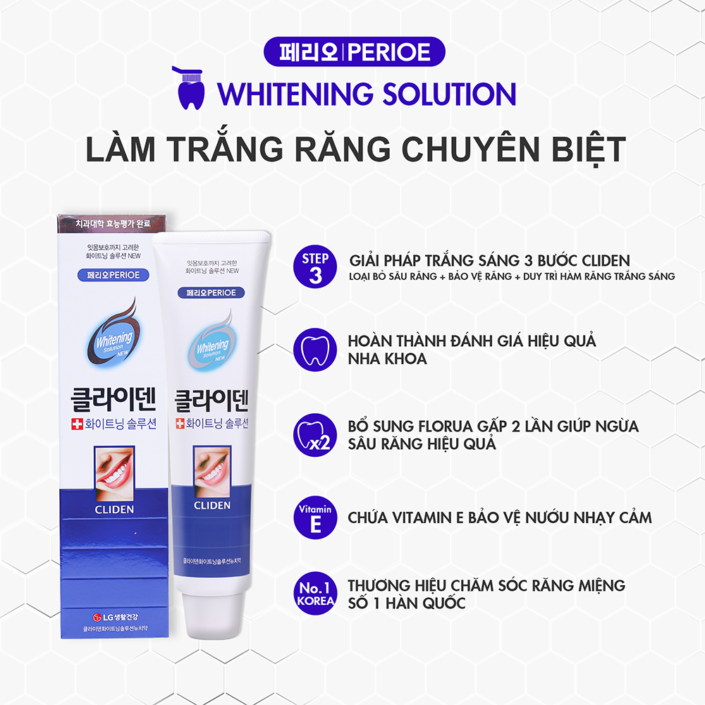 Kem đánh răng Perioe Cliden Whitening Solution xanh 120g